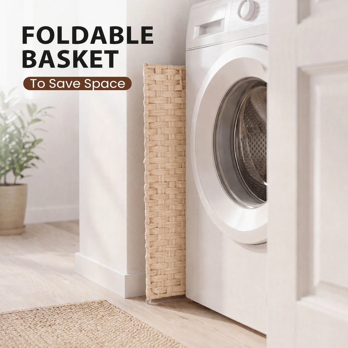 Foldable Wicker Laundry Basket With Lid And Steel Frame