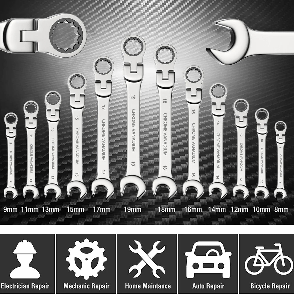 Professional Double End Carbon Steel Ratchet Wrench Set