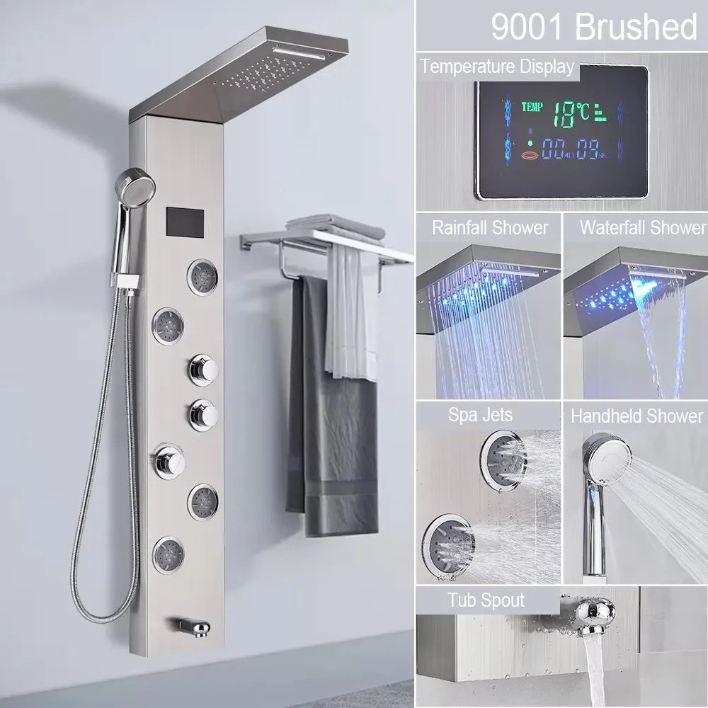 MYQualife Triple Handle Stainless Steel Shower Panel With LED Lighting
