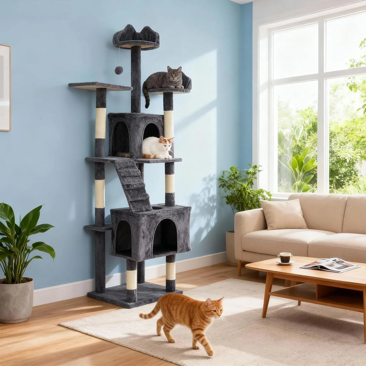 HOSSLLY Multi Level Cat Tree Tower With Scratching Posts Hammock