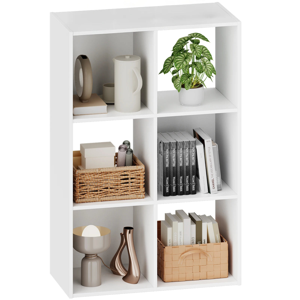MCQ 6-Tier Wooden Bookcase With Removable Panels For Living Room
