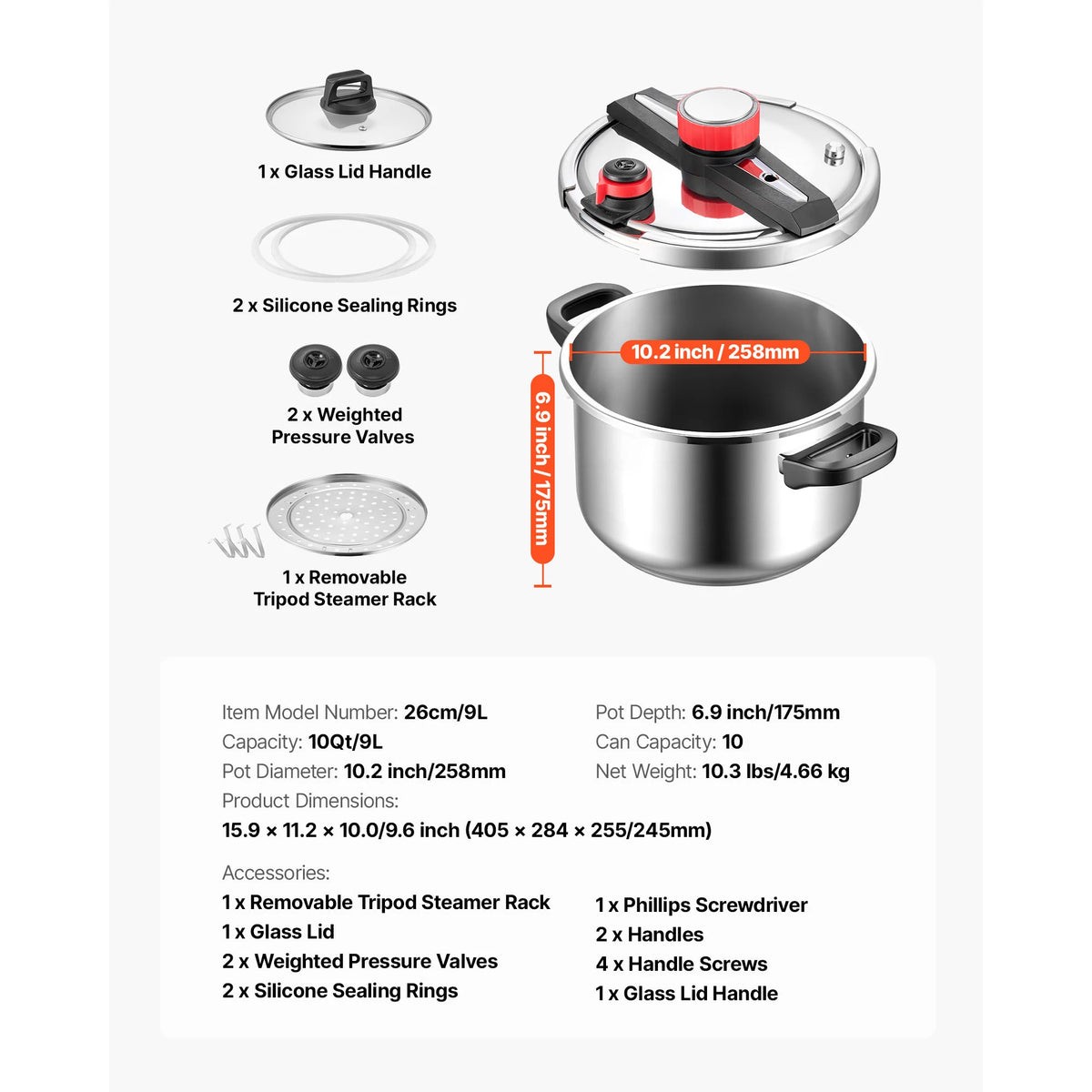 SucceBuy Stainless Steel Pressure Cooker With Tempered Glass Lid