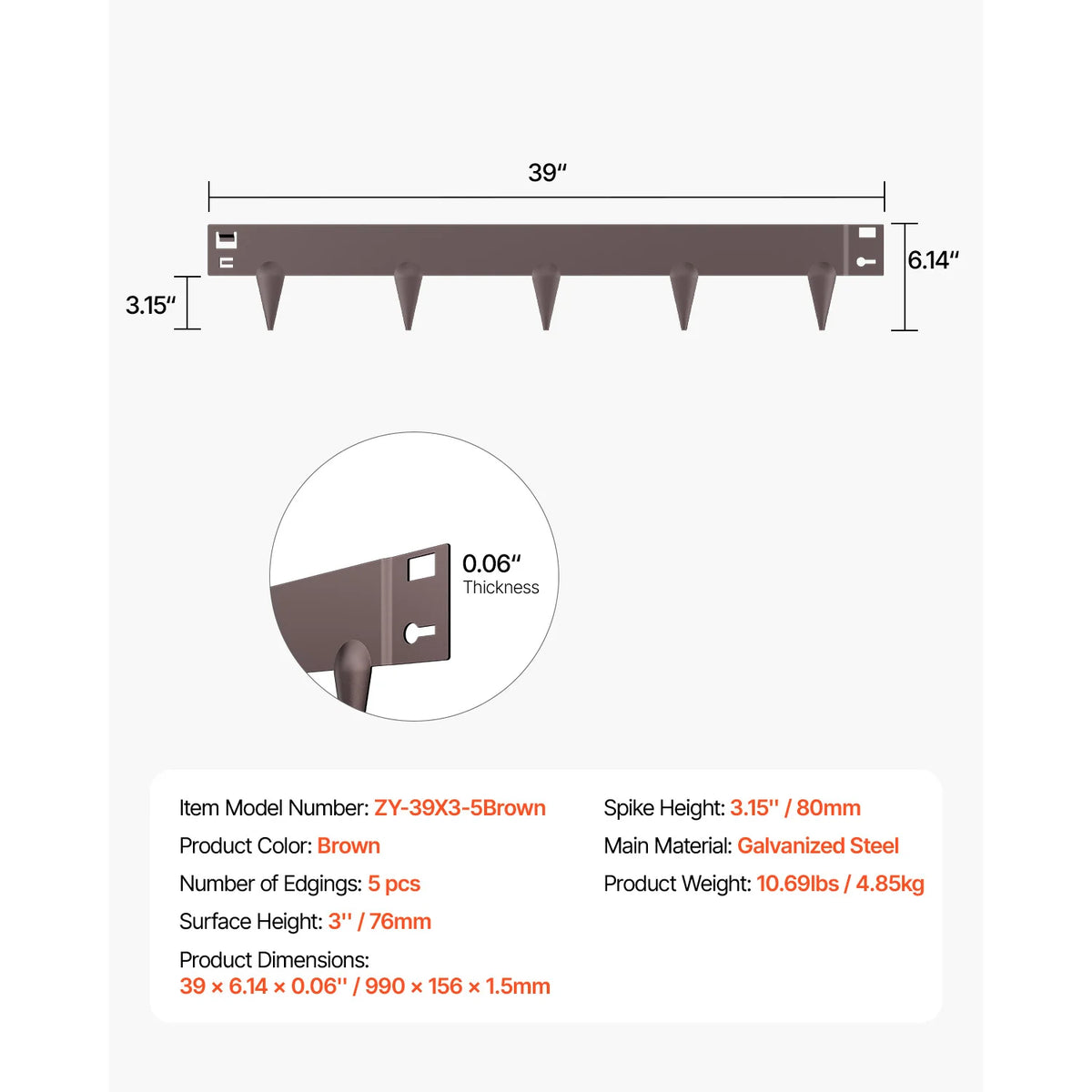 Rust Resistant Galvanized Steel Landscape Edging Border