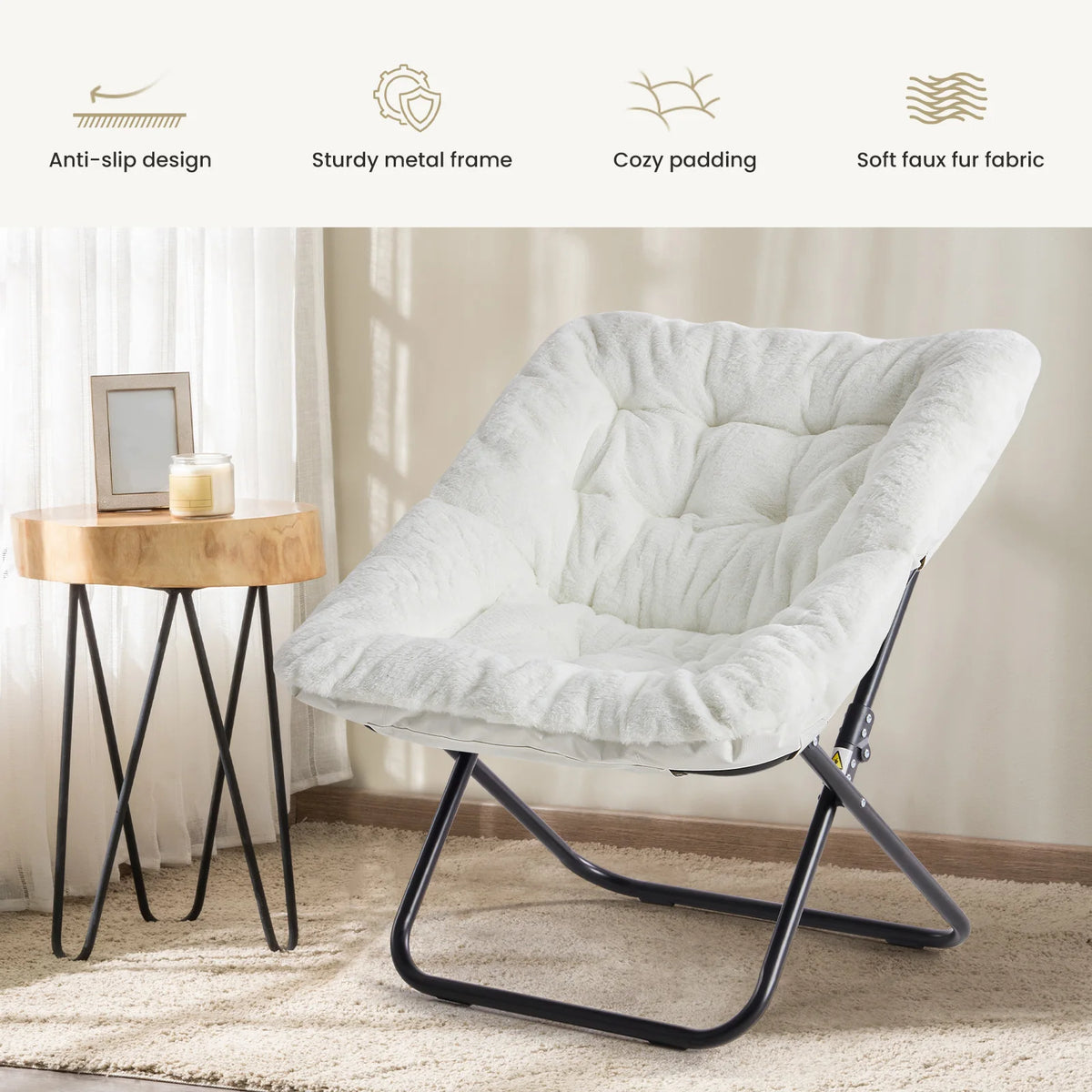 JHK Folding Saucer Chair With Padded Seat And Metal Frame