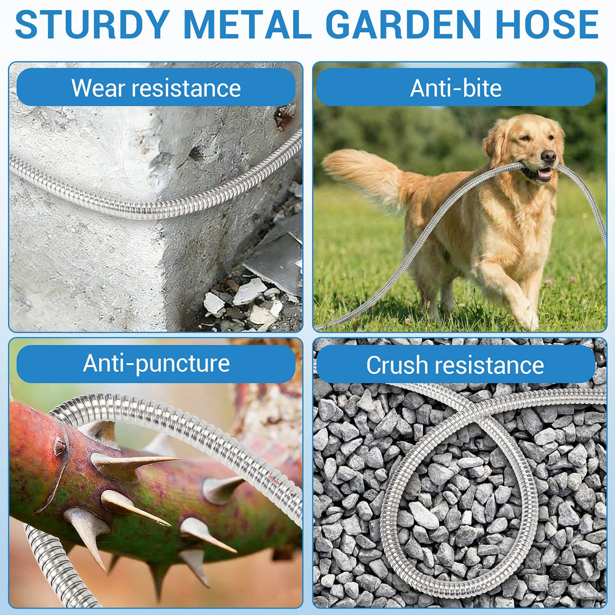 HiMISS No Kink Stainless Steel Garden Hose With Brass Connector