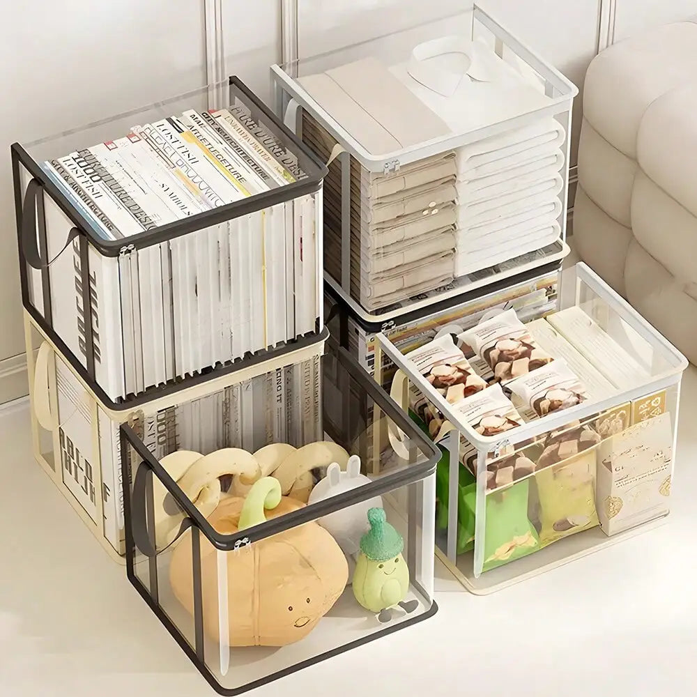 10pcs PVC Foldable Storage Bags With Zippers And Handles