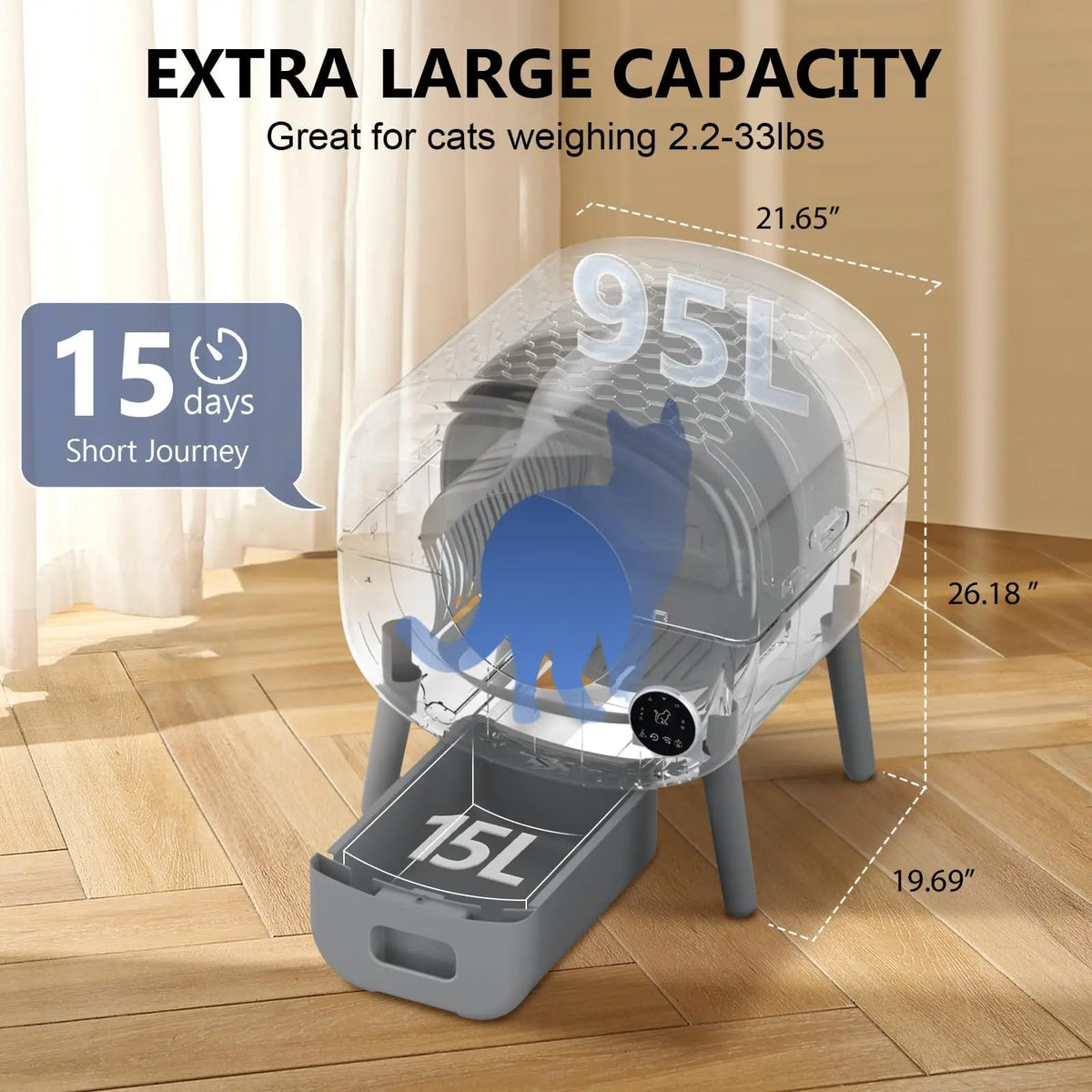 Automatic Smart App Controlled Cat Litter Box With Safety Sensors