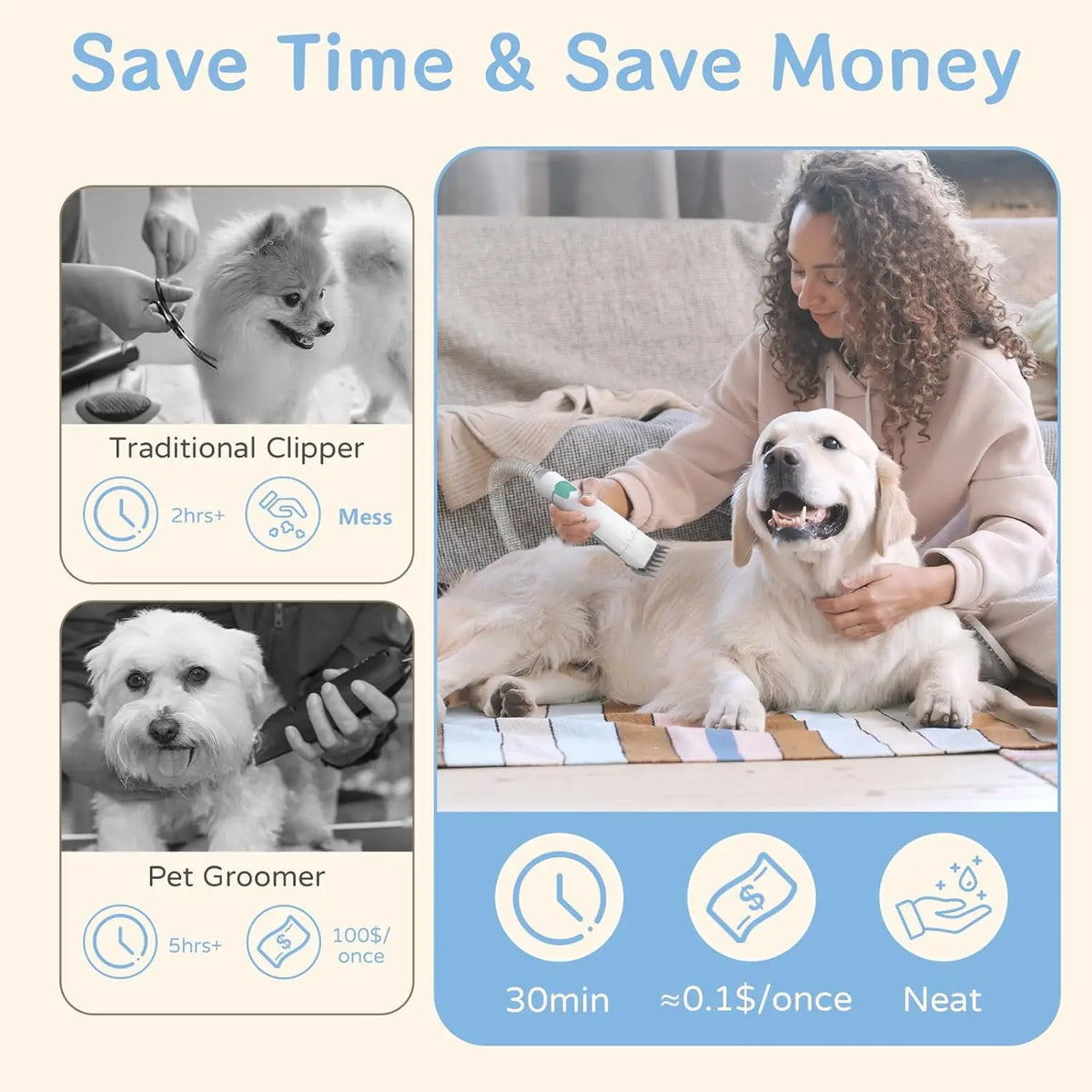 Professional Dog Grooming Vacuum Brush For Pet Hair Shedding