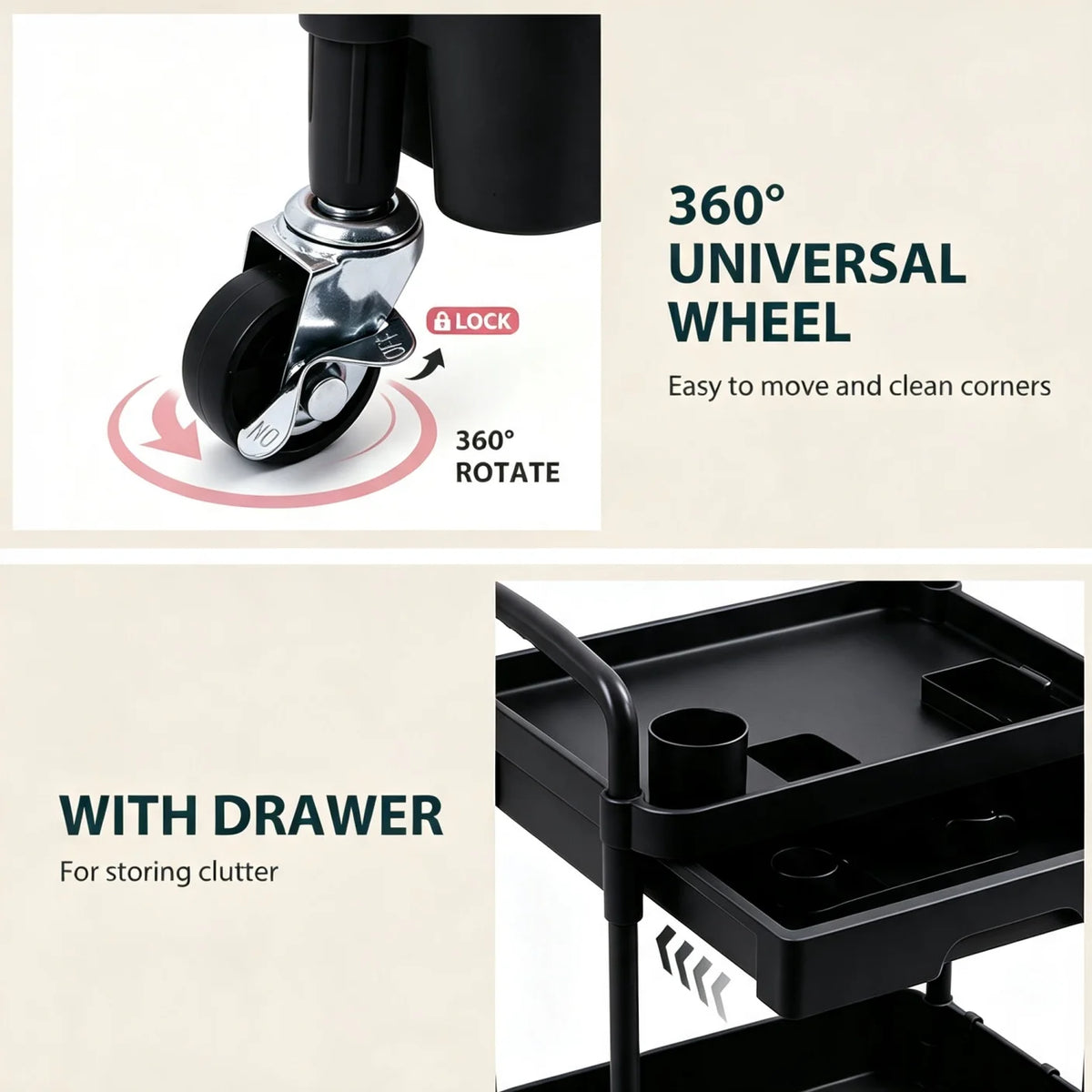 Multifunctional Rolling Storage Cart With Drawer And Lockable Wheels