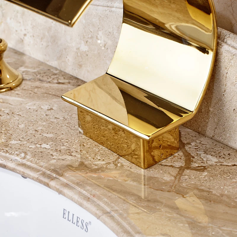 Dfrkjhre Deck Mounted Waterfall Basin Faucet With Crystal Handles