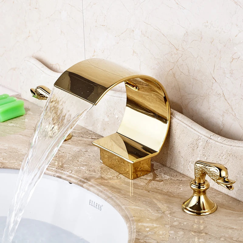 Dfrkjhre Deck Mounted Waterfall Basin Faucet With Crystal Handles