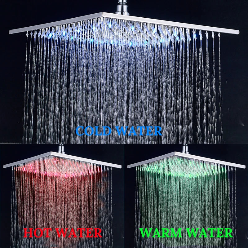 Shinesia Square LED Rainfall Shower Head Color Changing Lights