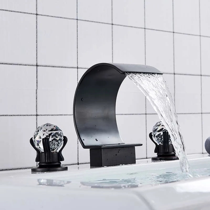 Dfrkjhre Deck Mounted Waterfall Basin Faucet With Crystal Handles