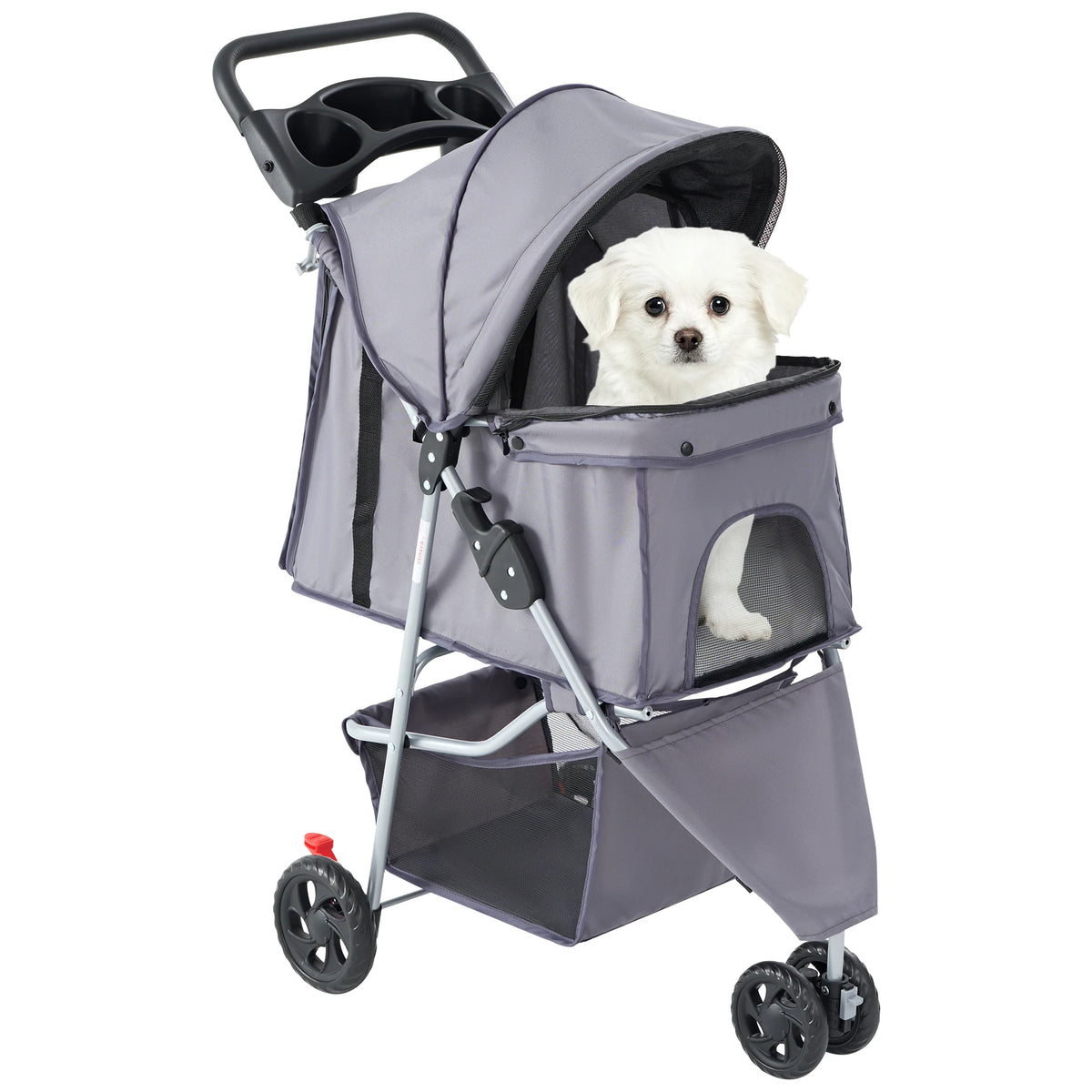 Dumos Foldable 3 Wheel Pet Stroller With Mesh Window Basket