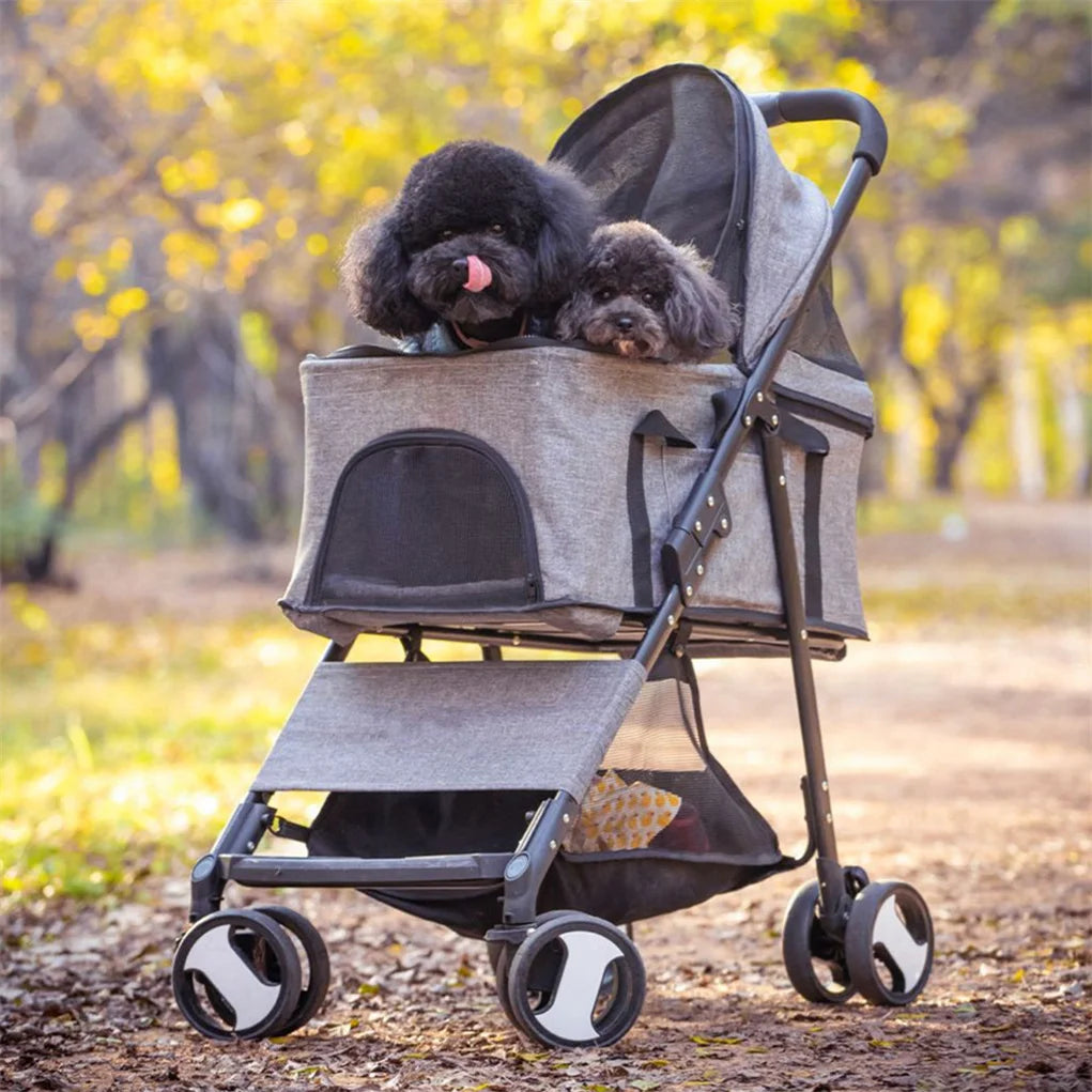 Foldable Pet Dog Stroller With 4 Wheels And Rain Cover