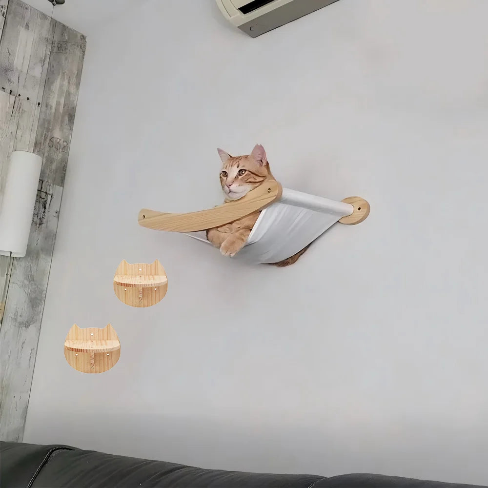 CWV Wall Mounted Cat Hammock And Sisal Rope Scratching Shelf
