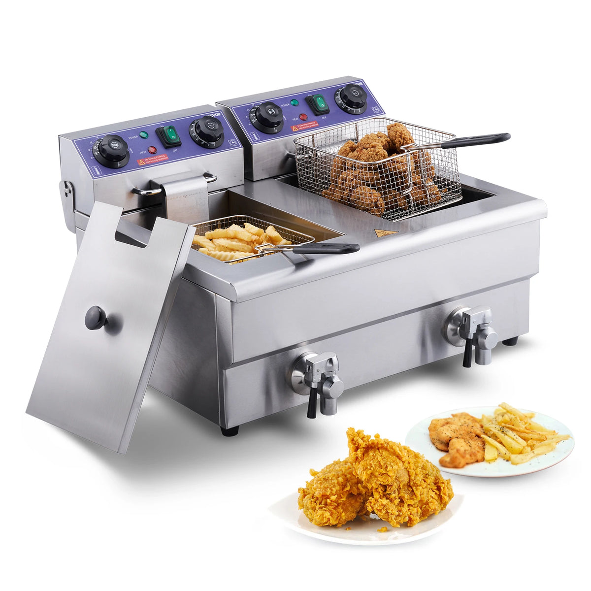 SucceBuy Commercial Electric Deep Fryer With Dual Removable Tanks