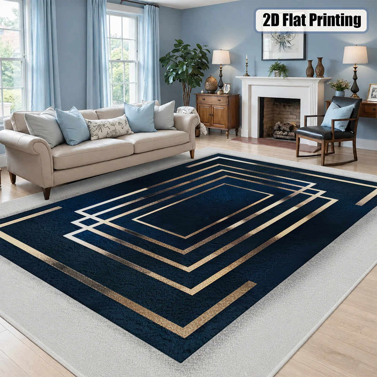 Velvet Geometric Area Rug With Non Slip Machine Washable Backing