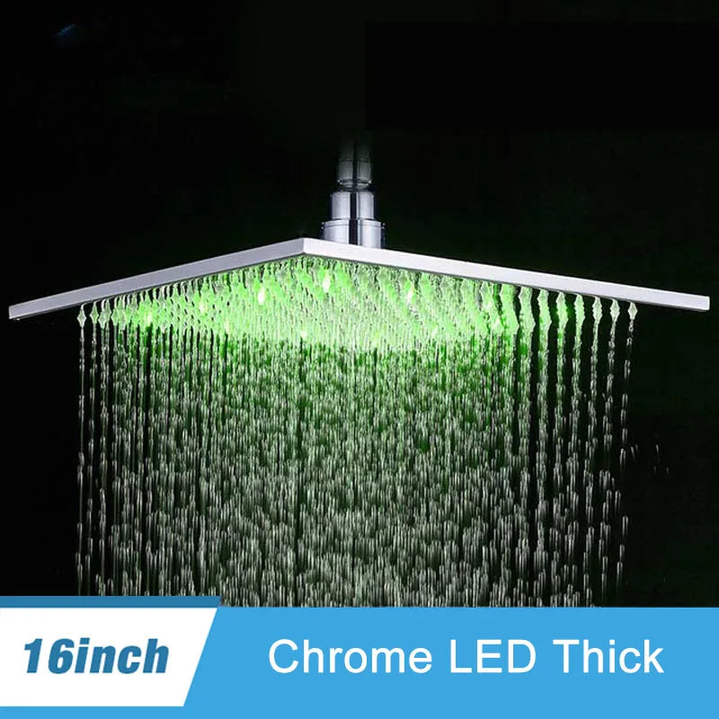 Shinesia Square LED Rainfall Shower Head Color Changing Lights