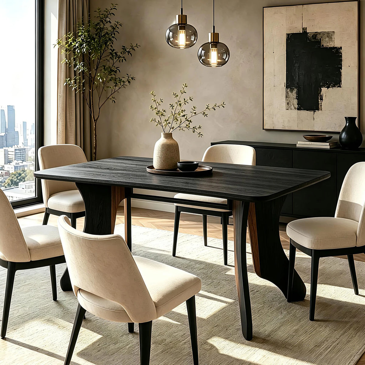 HiMISS Modern Rectangular Wood Dining Table With Antler Style Legs