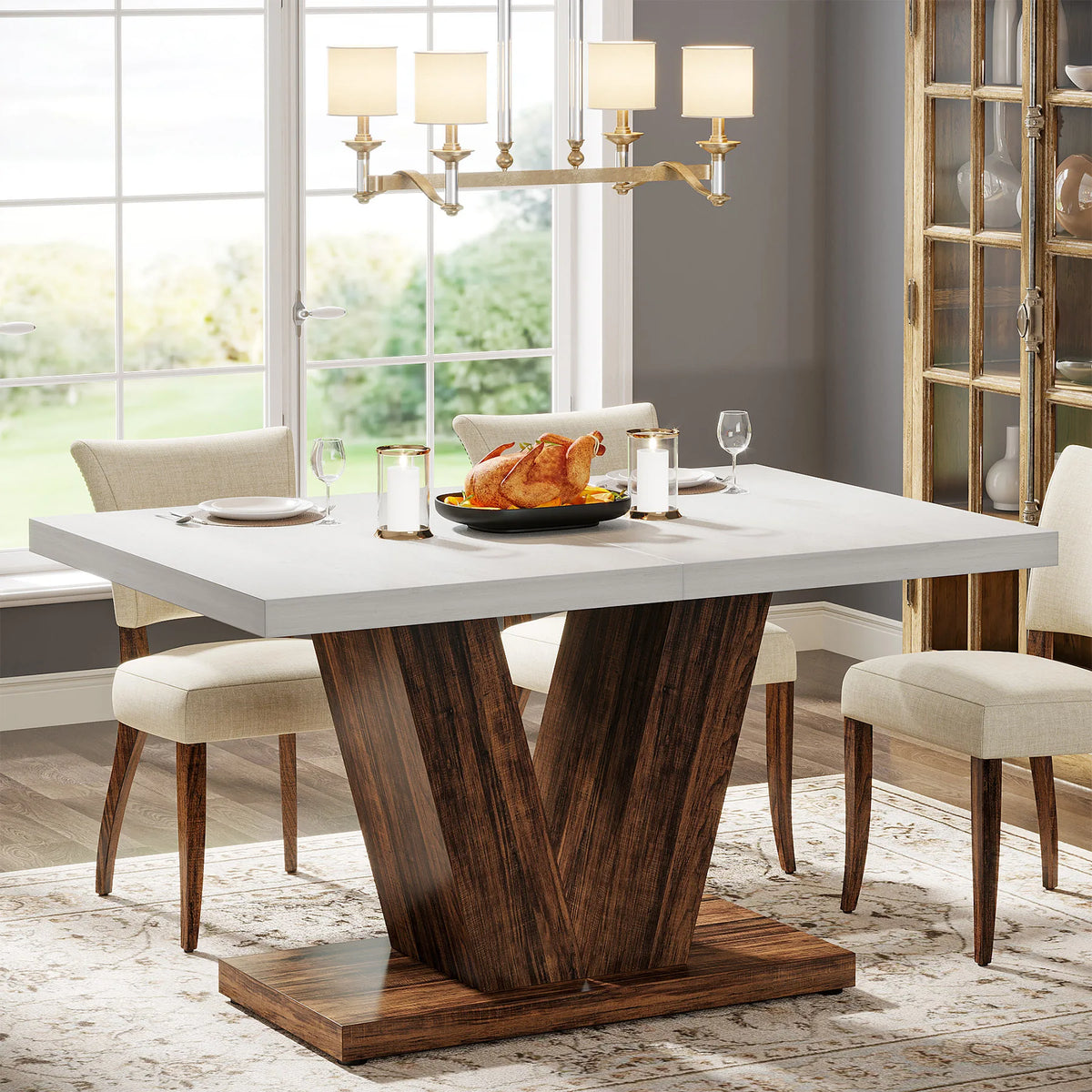 Tribesigns Heavy Duty Pedestal Farmhouse Wooden Dining Table