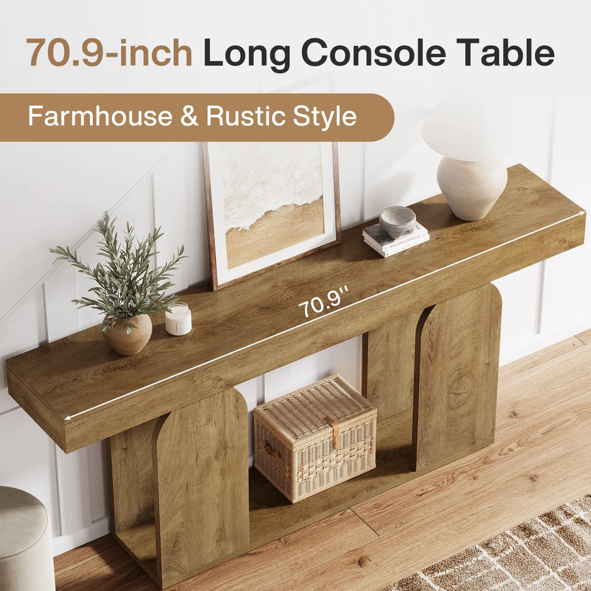 Tribesigns Farmhouse Wood Console Table With Double Tier U Base