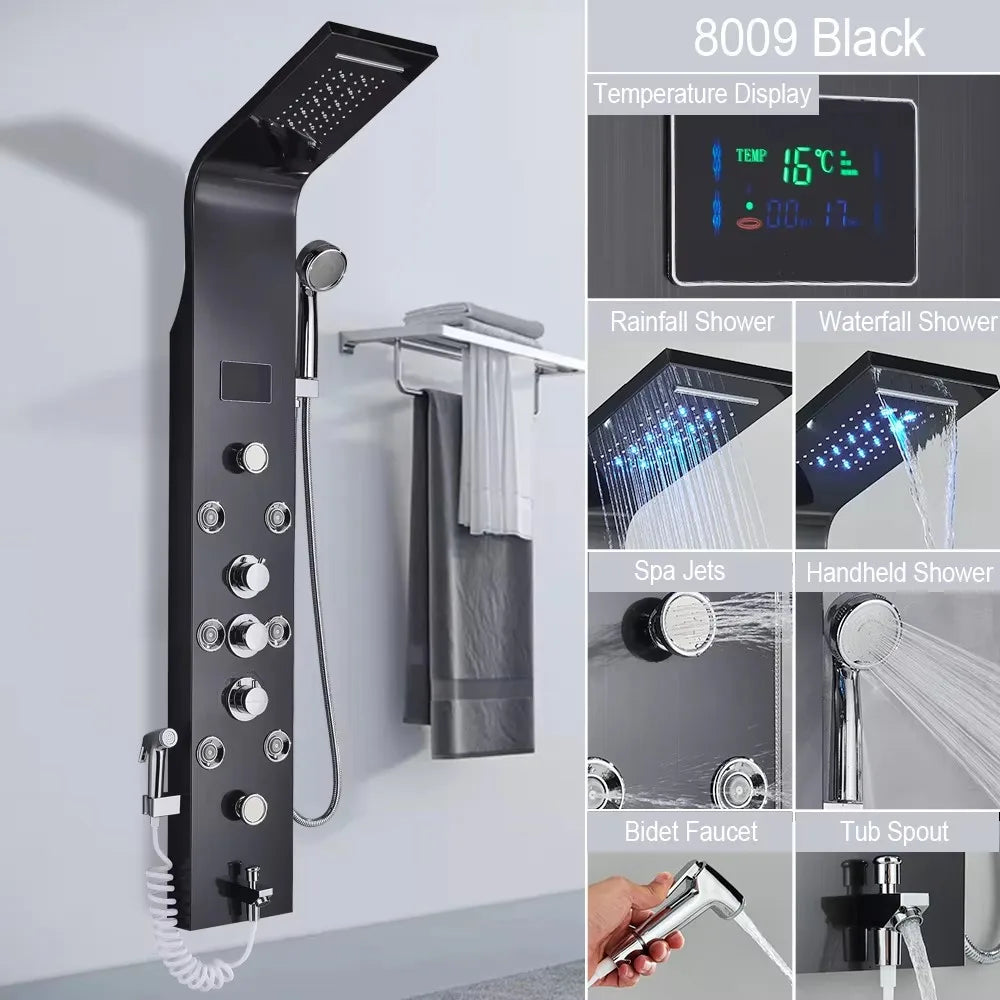 MYQualife Triple Handle Stainless Steel Shower Panel With LED Lighting