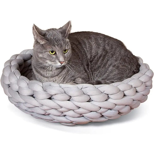 Handwoven Knitted Cat Pet Bed Round Tube Shaped Comfort Sleeping