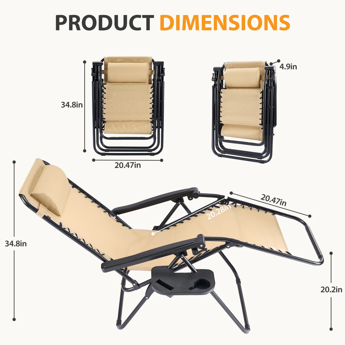 JHK Zero Gravity Recliner Set 2 Outdoor Lounge Cup Holder