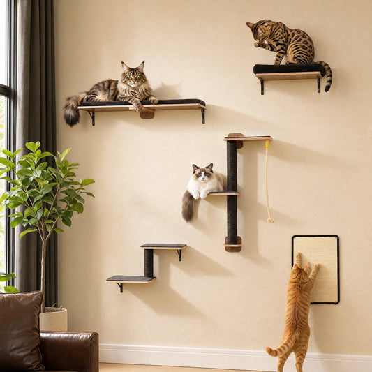 PAWZ Road Wooden Cat Wall Climbing Shelves Include Sisal Scratch Posts
