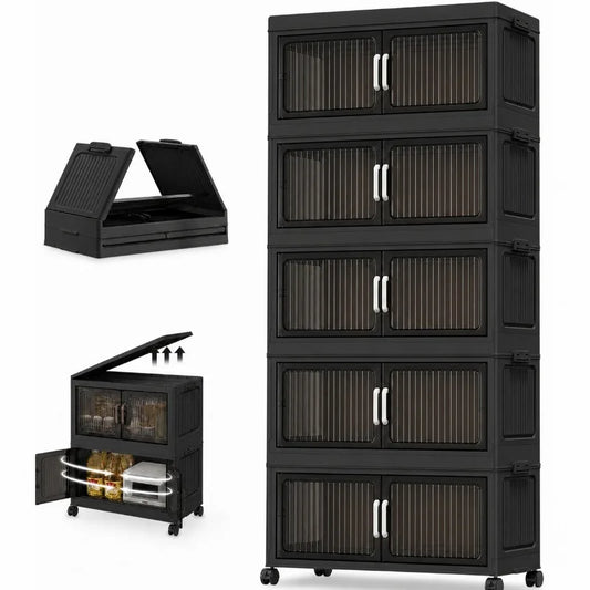 Foldable Plastic Storage Cabinet With Transparent Double Doors