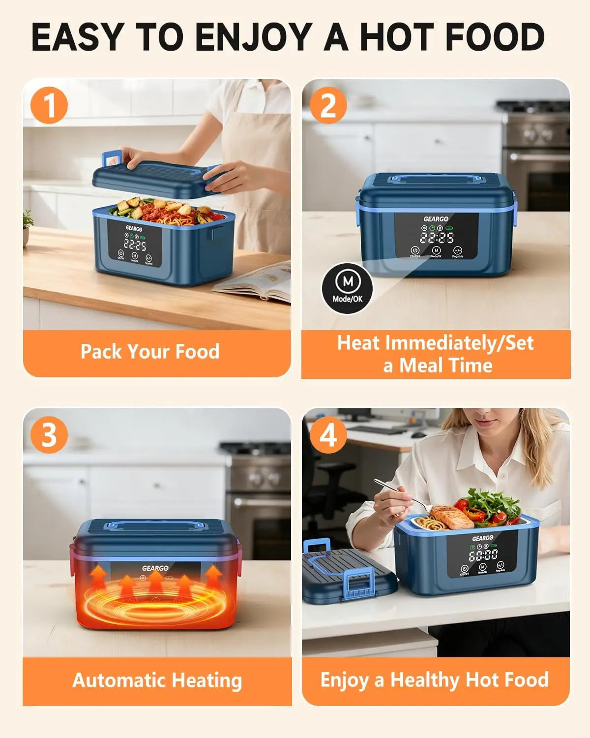 Cordless Electric Heated Lunch Box With Portable Rechargeable Battery