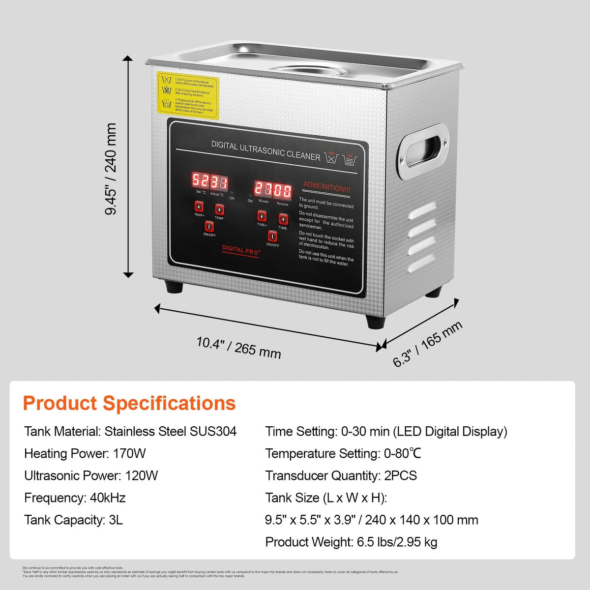 SucceBuy Stainless Steel Ultrasonic Cleaner With Digital Display