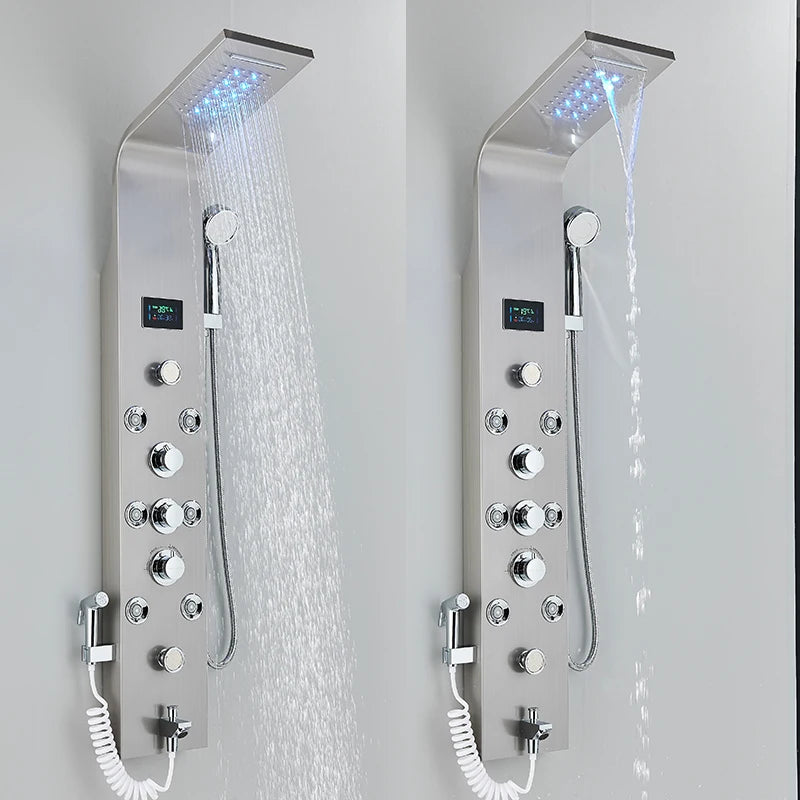 MYQualife Triple Handle Stainless Steel Shower Panel With LED Lighting