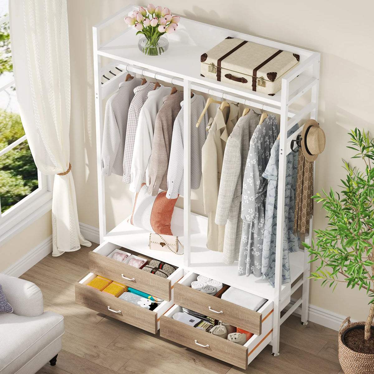 Tribesigns Heavy Duty Freestanding Closet Organizer With Drawers And Shelves