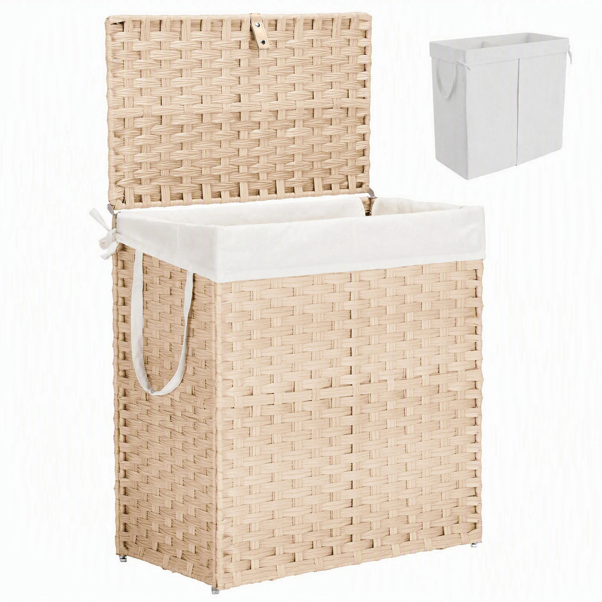 Foldable Wicker Laundry Basket With Lid And Steel Frame