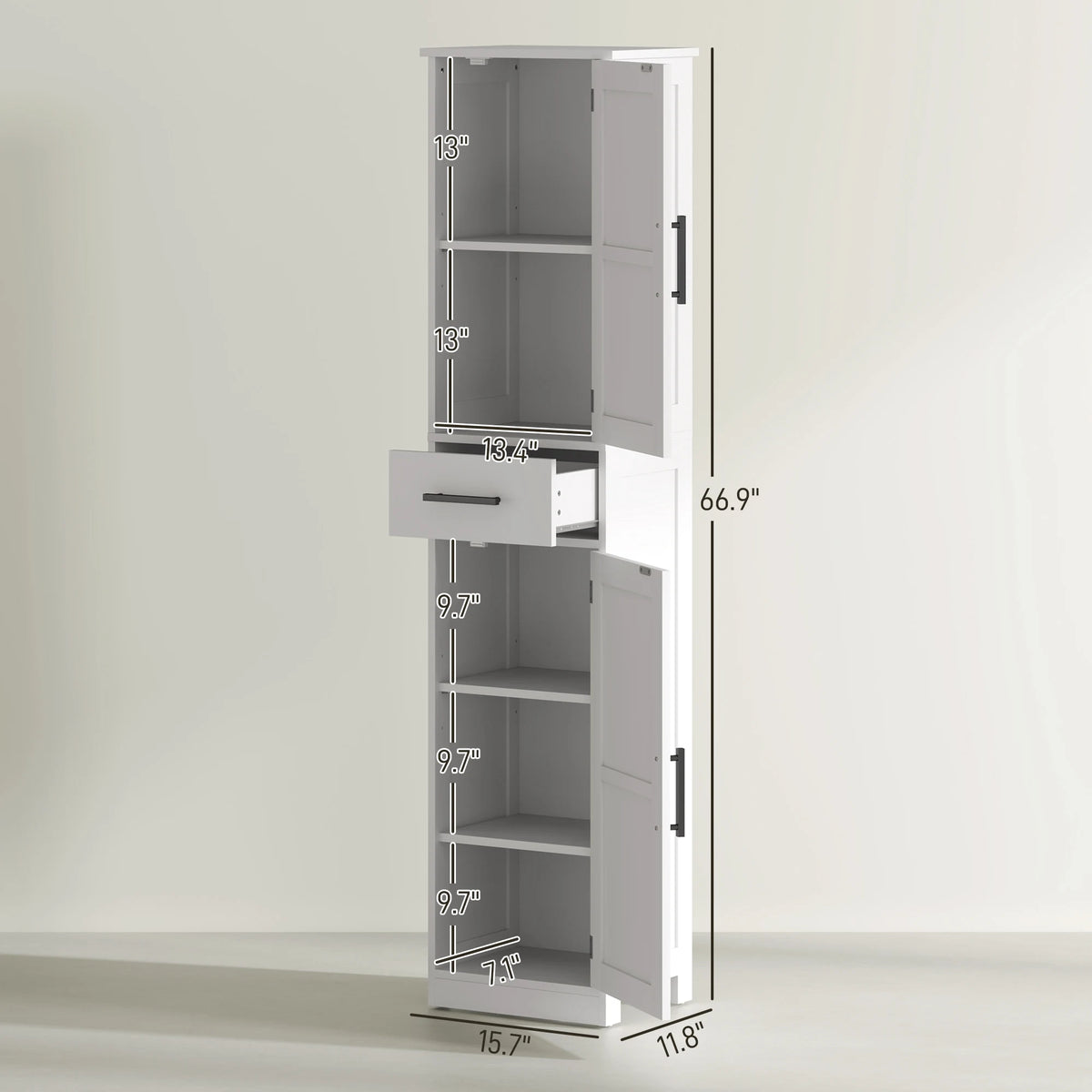 HOMCOM Farmhouse Narrow Bathroom Storage Cabinet With Drawer