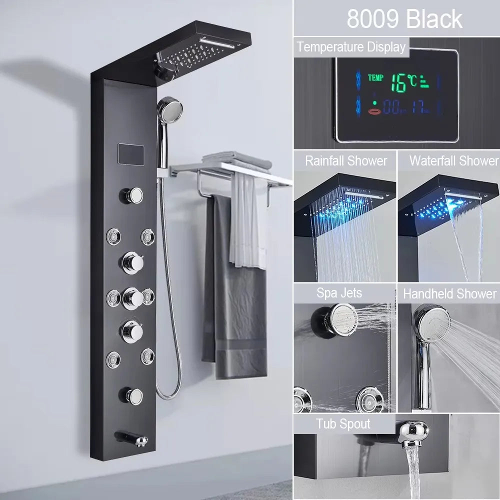 MYQualife Triple Handle Stainless Steel Shower Panel With LED Lighting