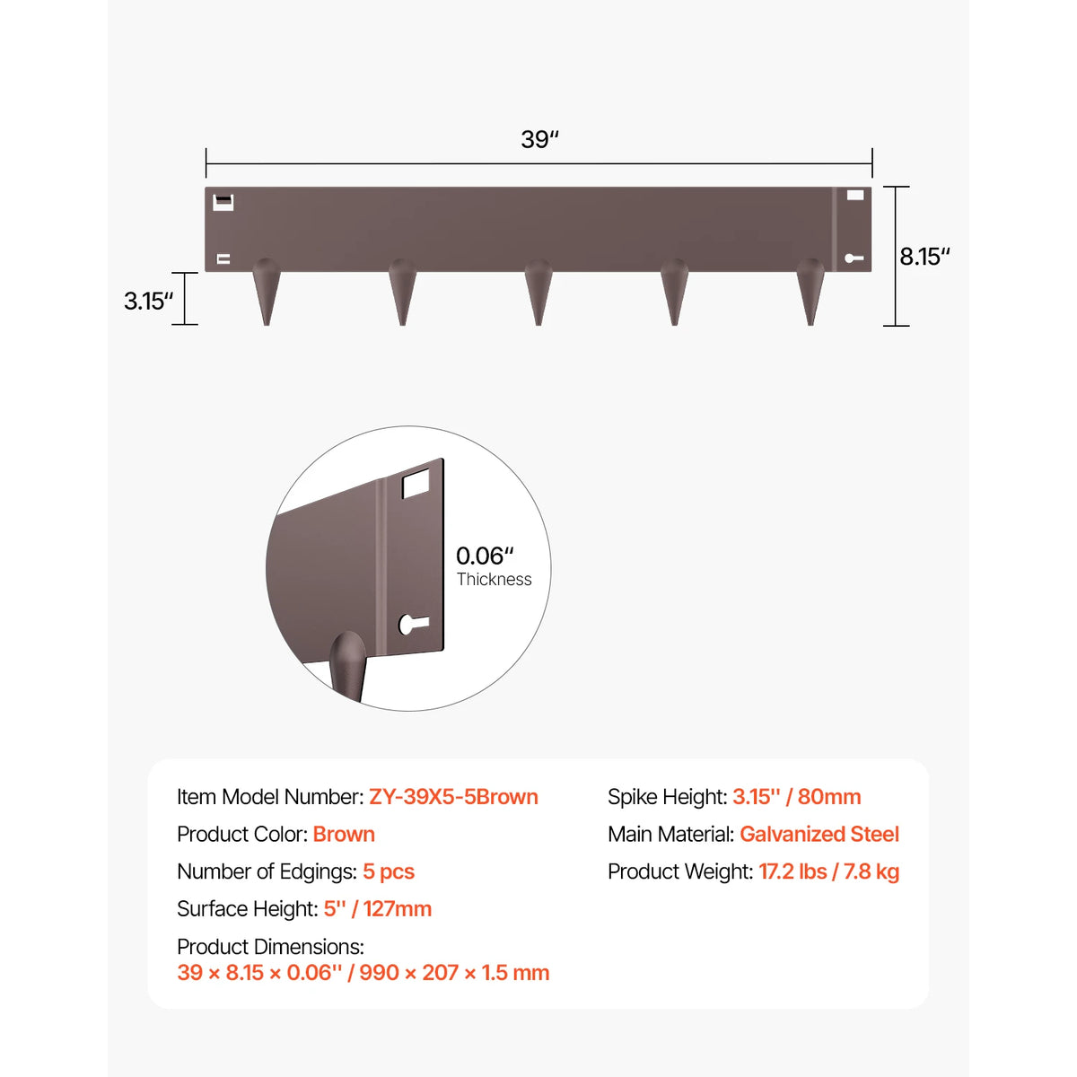 Rust Resistant Galvanized Steel Landscape Edging Border
