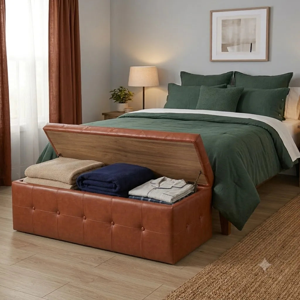 Tufted PU Leather Storage Ottoman Bench With Hidden Compartment