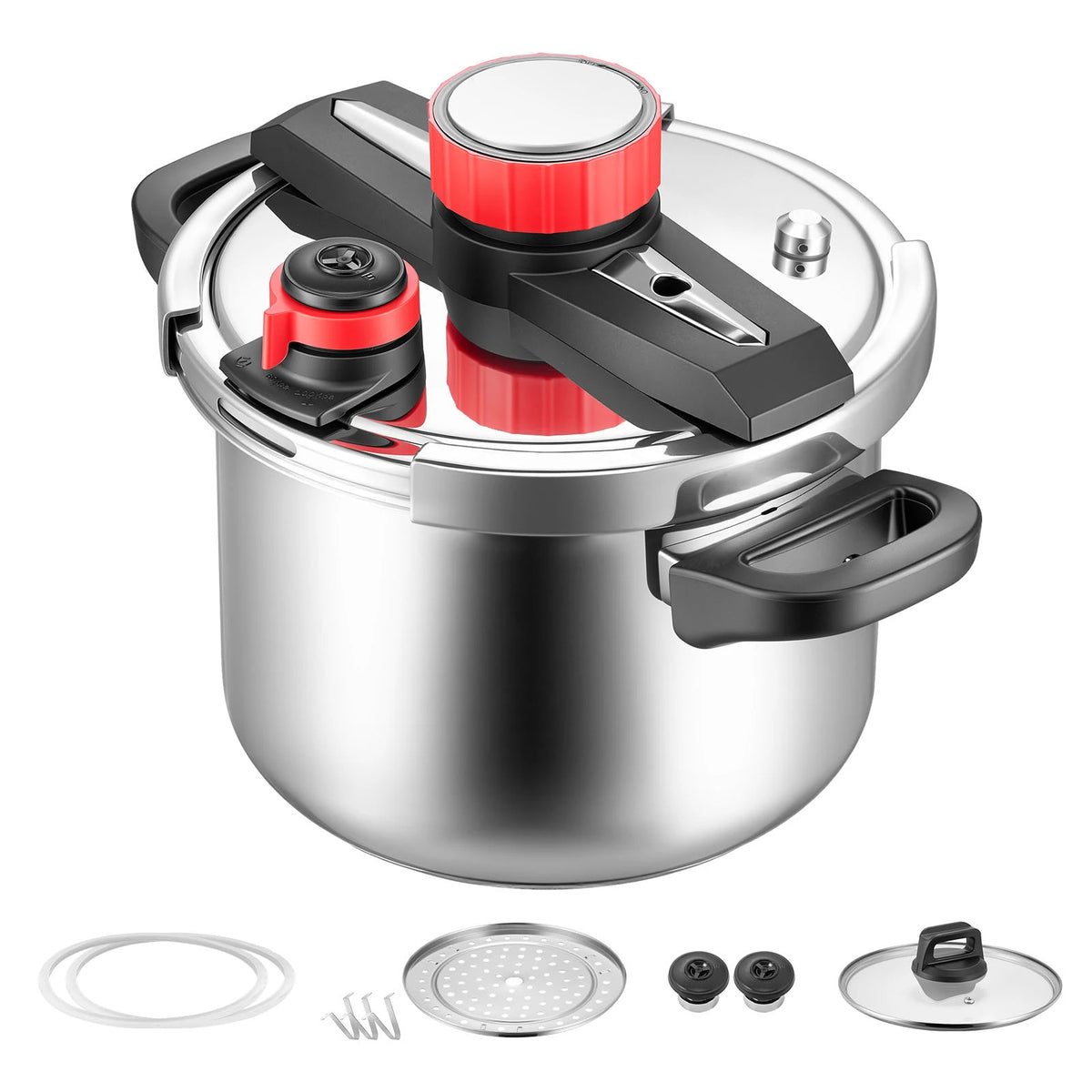SucceBuy Stainless Steel Pressure Cooker With Tempered Glass Lid