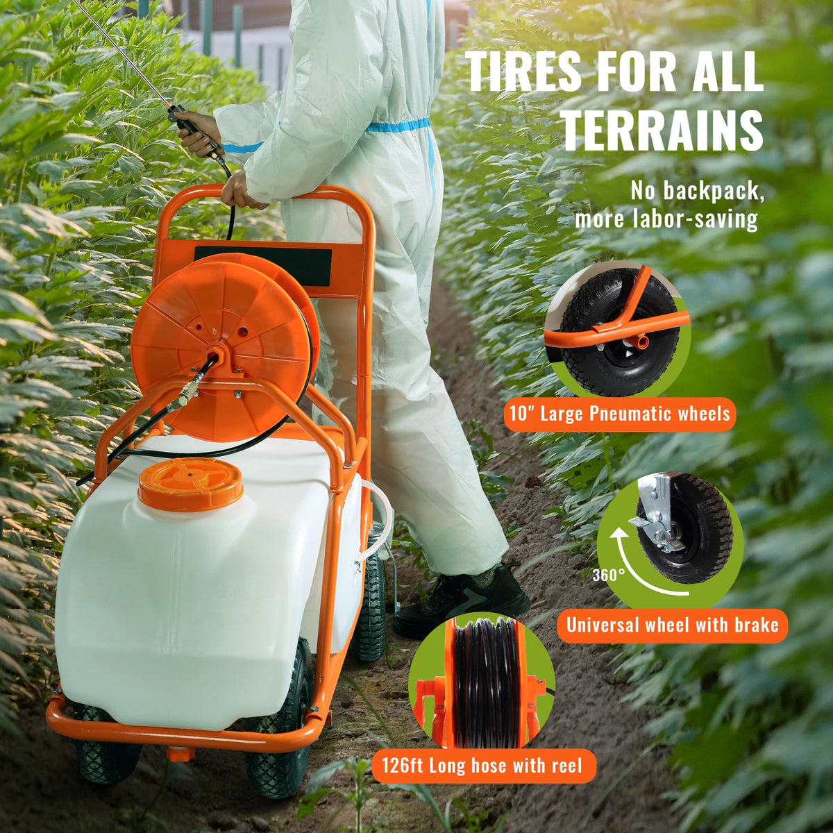 SucceBuy Battery Powered 15 Gal Garden Weed Sprayer Wheeled Cart