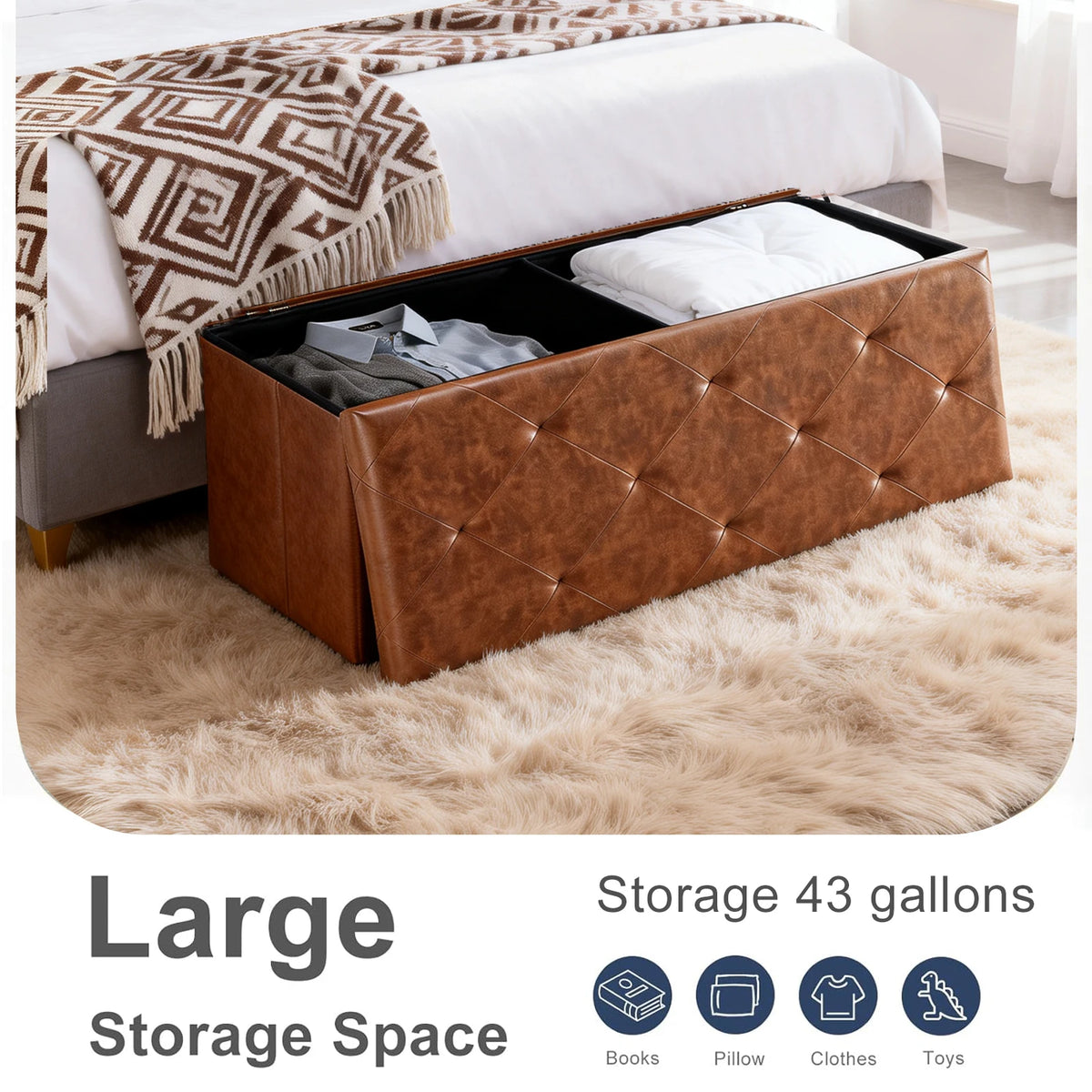 Sarenzoon Tufted Faux Leather Folding Storage Bench Ottoman