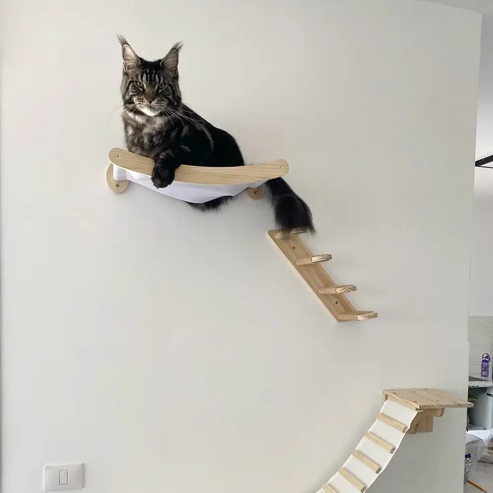CWV Wall Mounted Cat Hammock And Sisal Rope Scratching Shelf
