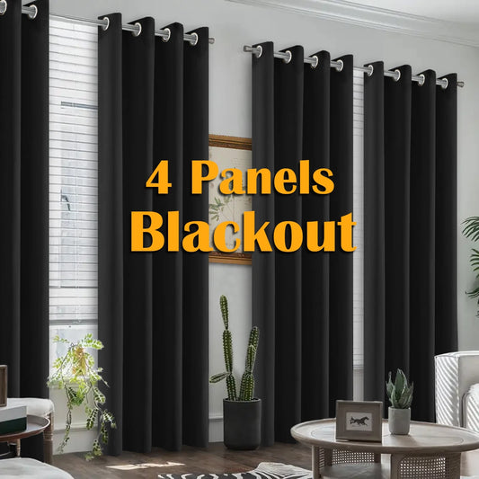 Heat Insulated Blackout Grommet Polyester Curtain Set