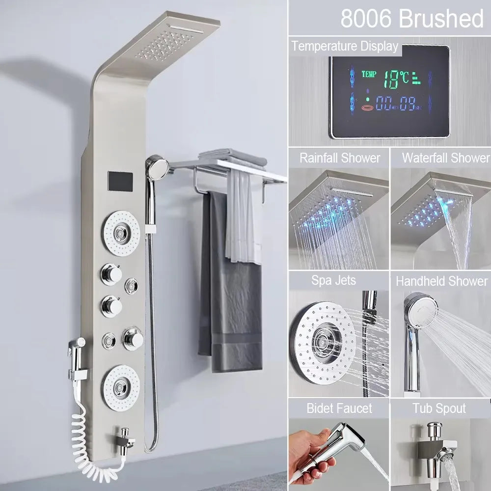 MYQualife Triple Handle Stainless Steel Shower Panel With LED Lighting