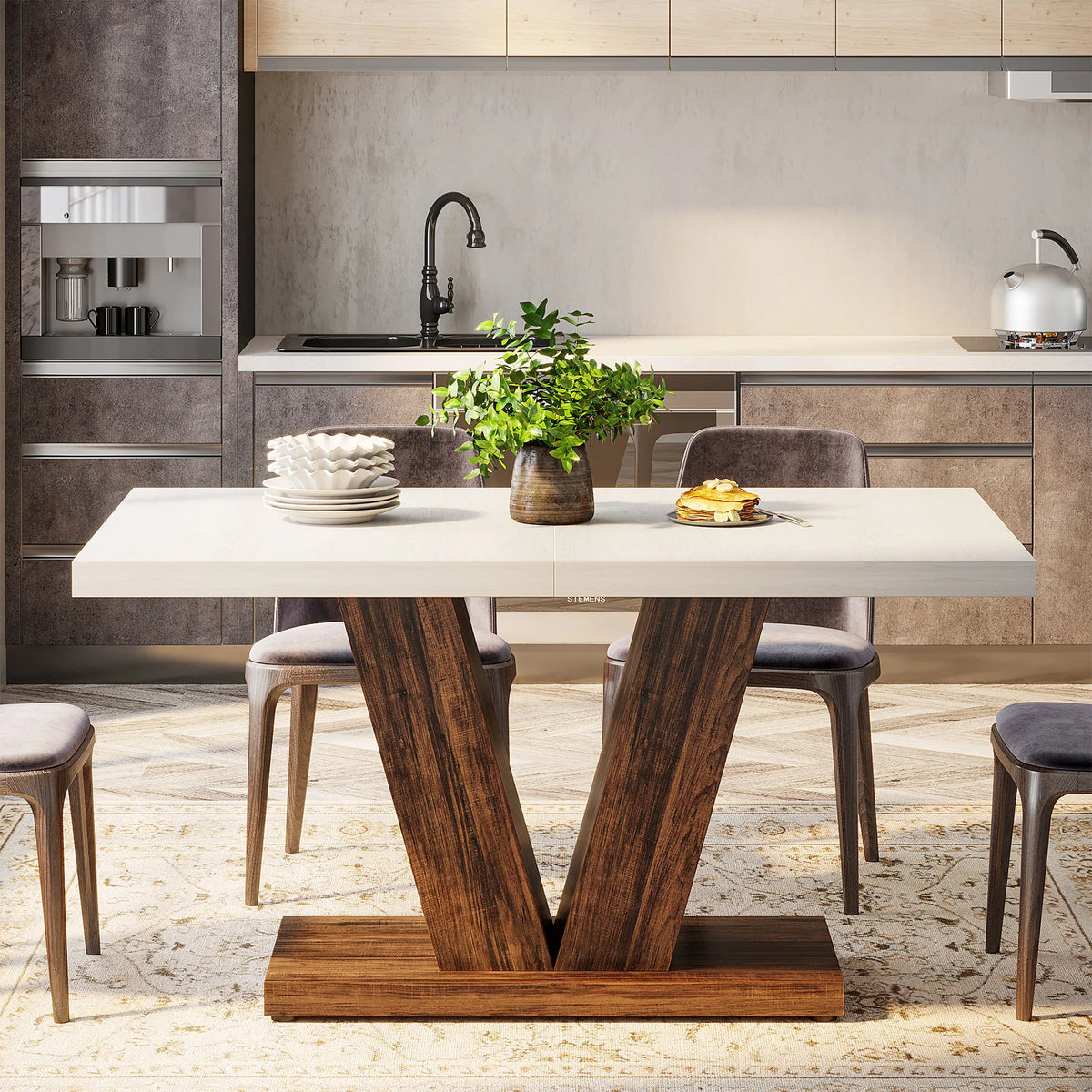 Tribesigns Heavy Duty Pedestal Farmhouse Wooden Dining Table