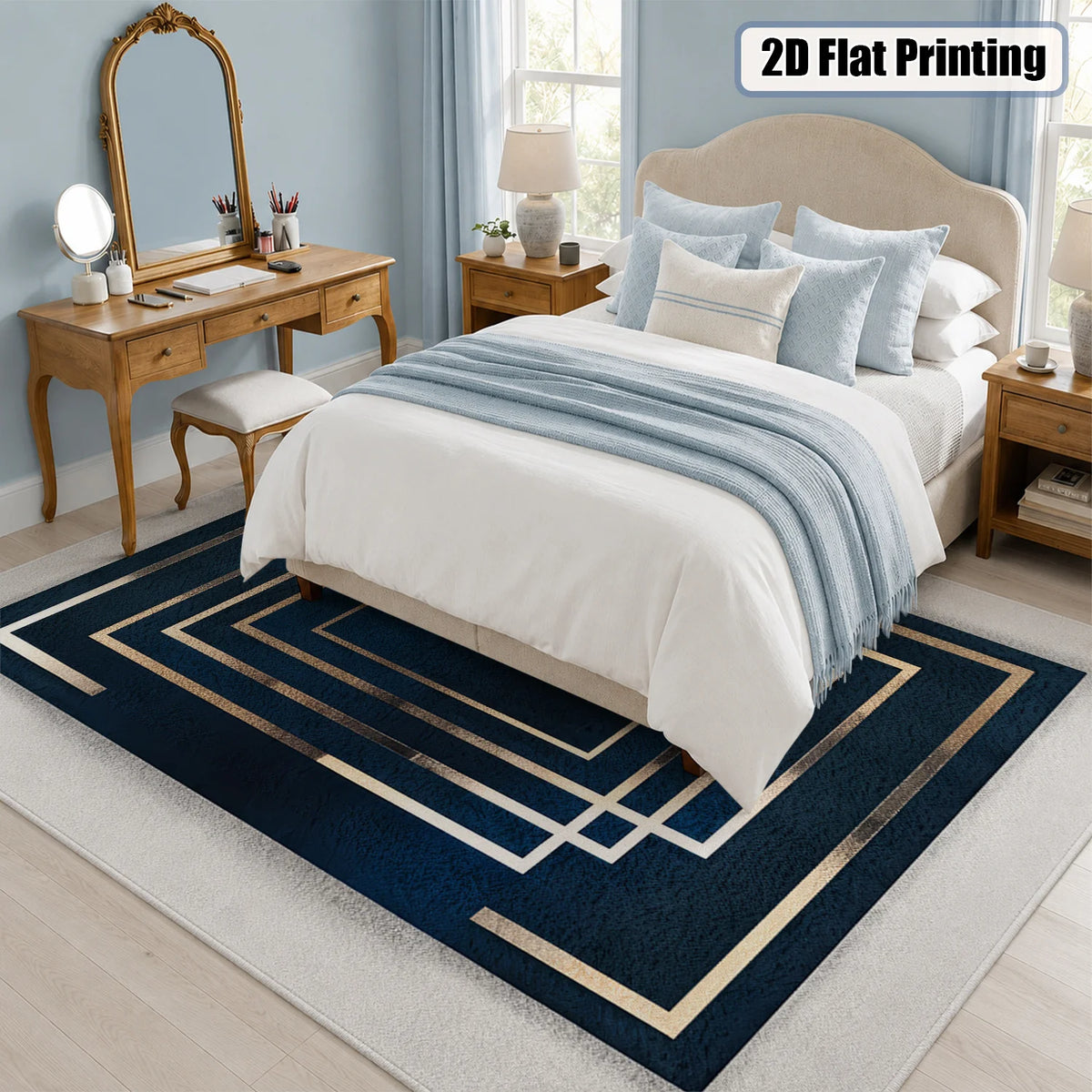 Velvet Geometric Area Rug With Non Slip Machine Washable Backing