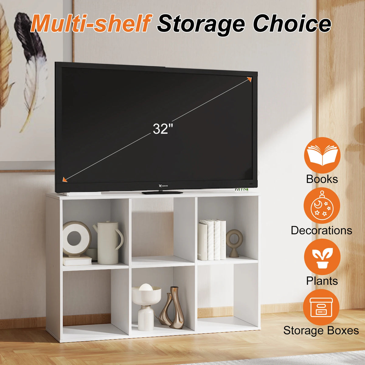 MCQ 6-Tier Wooden Bookcase With Removable Panels For Living Room
