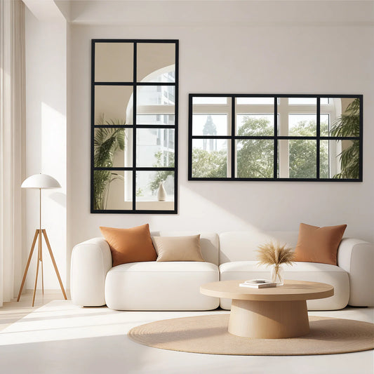 JHK Metal Framed Window Pane Wall Mirror Decorative Living Room